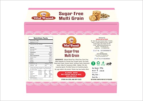 Mid Break - Sugar Free Multigrain Cookies | Multigrain Biscuits | Sugar Free Multigrain Biscuits | Premium Handmade Cookies | 300 Gm | Pack of 1