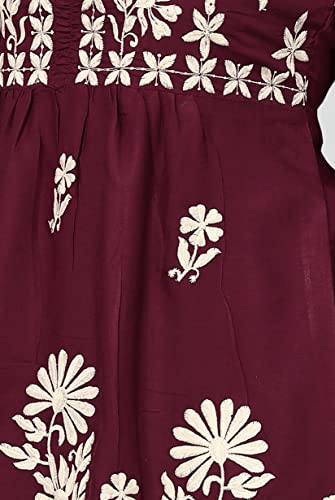 Bee M Pee Designer Women's Cotton Blend Empire Embroidered Short Kurta (RD Kurti Tokio Maroon_L-New_Maroon_Large)