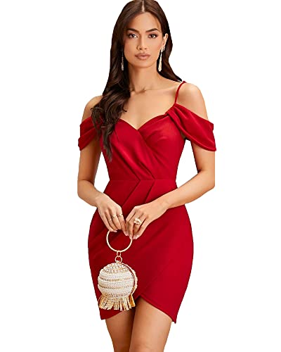 ADDYVERO V-Neck Sleeveless Cotton Blend Solid Bodycon Knee-Length Women Dress (Red, M)