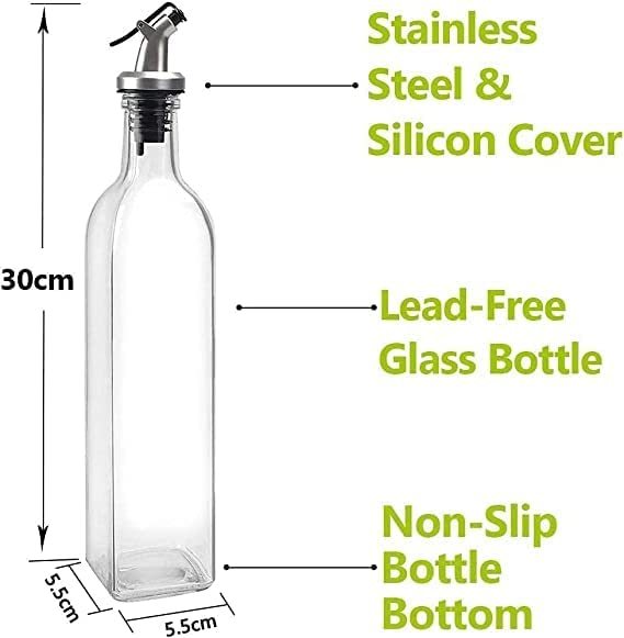 fourthsky 250 ml Glass Oil Dispenser Bottle with Silicon Funnel, Oil & Vinegar Bottle, Stainless Steel Leak-Proof Cork (2 Pieces Oil Bottle + 1 Piece Silicone Funnel)