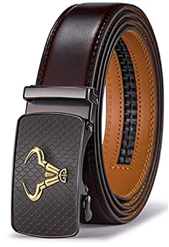 Contacts Genuine Leather Belt for Men with Autolock Buckle - Micro Adjustable Belt Fit Everywhere | Formal & Casual | Elegant Gift Box (Brown)