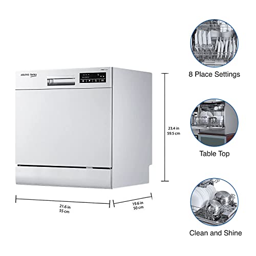 Voltas Beko 8 Place Settings Table Top Dishwasher (DT8S, Silver, Inbuilt Heater)