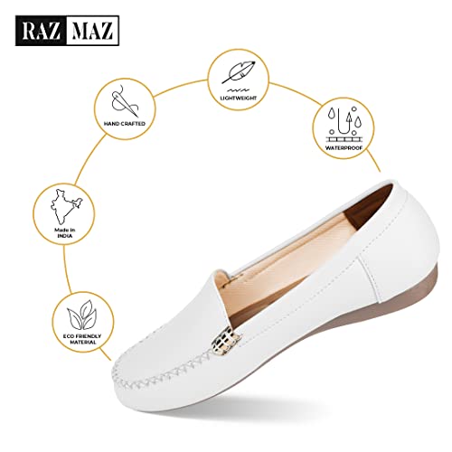 RazMaz Stylish, Soft & Comfortable Belly Shoes for Women | Super Lightweight Women Bellies | Non-Fatigue & Non-Slippery Belly for Women Bellies for Women Stylish Latest | Slip On Shoes White