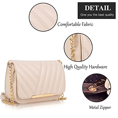 SPOTIC Women's PU Synthetic Leather Stylish Fancy Chain Strap Crossbody Sling Bag (Cream)