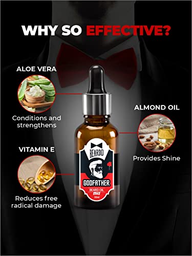 Beardo Godfather Lite Beard and Moustache Oil, 30 ml | Beard Oil for men | Non-Sticky, Light; Almond Oil, Aloe vera, Vitamin E, Shiny Nourished Beards