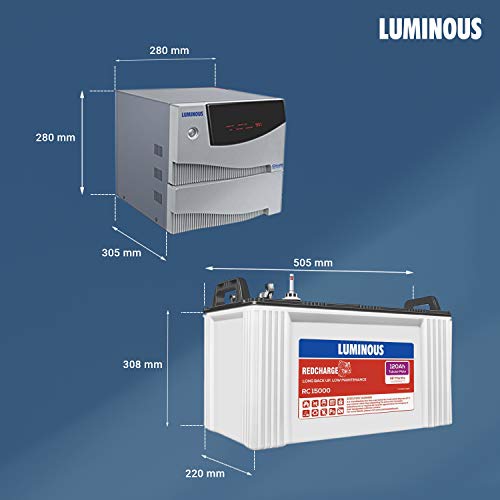 Luminous Inverter & Battery Combo (Cruze+ 2KVA Pure Sine Wave 2000VA/24V Inverter with Red Charge RC15000ST Short Tubular 120Ah Batterry - 2 Batteries) for Home, Office & Shops