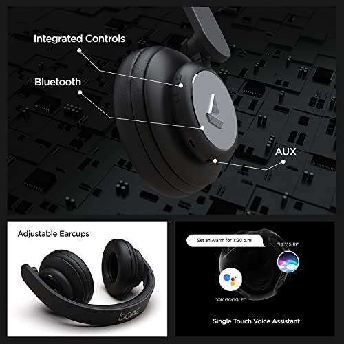 boAt Rockerz 450 Bluetooth On Ear Headphones with Mic, Upto 15 Hours Playback, 40MM Drivers, Padded Ear Cushions, Integrated Controls and Dual Modes(Luscious Black)