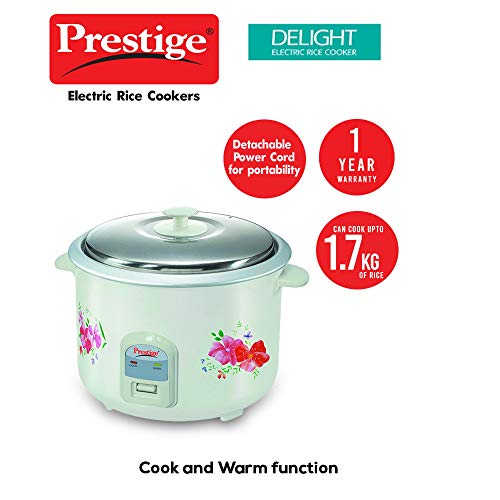 Prestige PRWO 2.8-2 Electric Rice Cooker 2.8L with Close Fit Lid|White|Raw capacity-1.7 liters|Cooked capacity-2.8 liters|Cooks for a large family