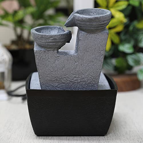 HomeTown Impression Two Bowls Polyresin Water Fountain 13X17Cm in Grey Colour