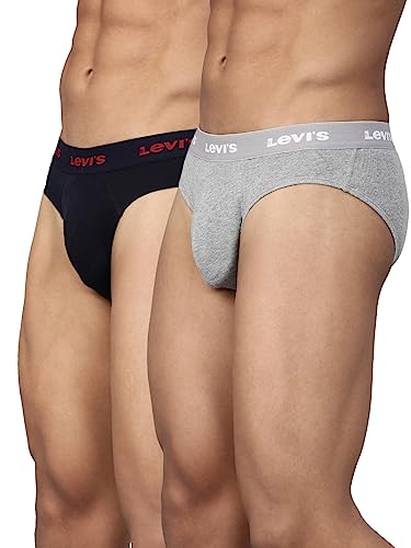 Levi's Men's Cotton Style #009 Neo Regular Fit Solid Brief (Pack of 2) (#009-BRIEF-LT GMEL/Navy-P2_Lt. Grey Melange, L)
