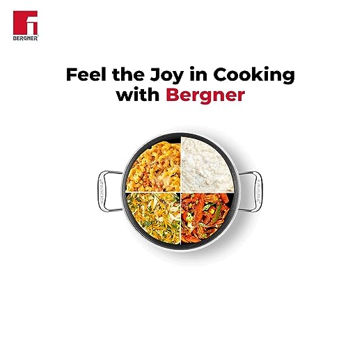 Bergner Hitech Triply Stainless Steel Cooking Casserole/Biryani Pot/Handi with Steel and Glass Lid, Non Stick Prism Technology, 20 cm Induction Bottom, Gas Ready, Metal Spatula Friendly