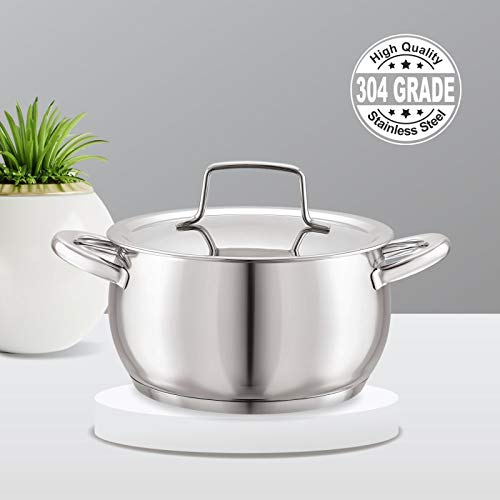 Cello Stainless Steel Handi Casserole with Lid, Impact Bonded Tri Ply Bottom (16 cm - 2.2 L)