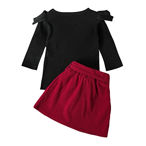 Hopscotch Girls Cotton and Spandex Solid Ruffled 3/4th Sleeves Top And Skirt Set in Black Color For Ages 3-4 Years (XIQ-4185391)