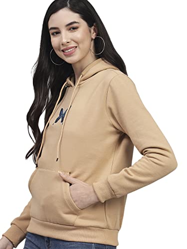 KOTTY Women Beige Full Sleeve Printed Sweatshirt(Beige,40)