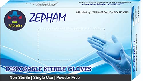 Zepham Powder-Free Nitrile Gloves, Food Grade, Non Tearable, CE & FDA Approved, Made in Malaysia, Blue- 100 Pieces (Large) Full Pcs Guaranteed, Non-Sterile