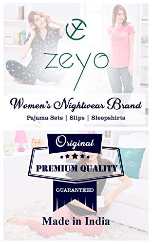 ZEYO Women's Cotton Dot Printed Navy Blue Night Suit Set of Top & Pyjama 5281
