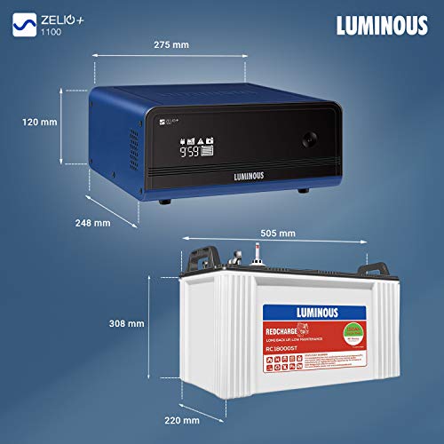 Luminous Inverter & Battery Combo for Home, Office & Shops (Zelio+ 1100 Pure Sine Wave Inverter, RC 18000ST 150 Ah Tall Tubular Battery)