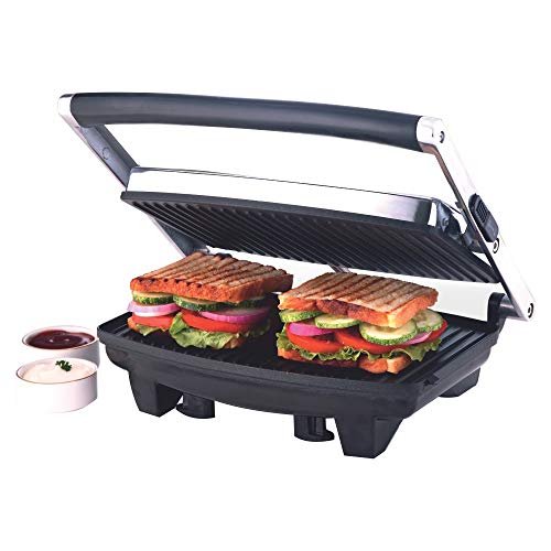 Borosil Jumbo Grill 1000 Watt Sandwich Maker, 2 Slice Automatic Grill Sandwich Maker ,Non-stick Grill plates opens 105°, BPA & PTFE Free, automatic temperature control