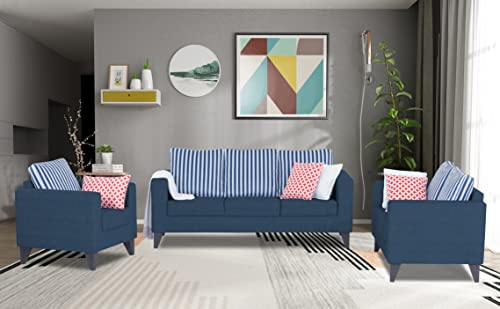 Adorn India Straight Line Plus Stripes 3+2+1 6 Seater Sofa Set (Blue)