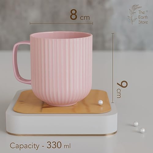 The Earth Store Microwave Safe Pastel Fringe Pink Coffee Mug Set of 4 Ceramic Milk Mug with Handle Best Gift to Friends, Anniversary