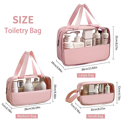 Niwlix Travel Makeup Pouch Set Toiletry Bag Cosmetic Organizer Bag for Women and Girls Toiletry Storage Kit Set of 3 - Pink