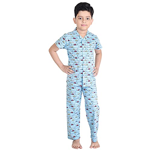 Clothe Funn Boy's Cotton Printed Pyjama Set Pack of 1 (BNS-001_Blue_12-18 Months)