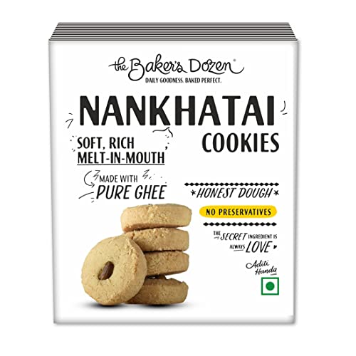 The Baker's Dozen Nankhatai Cookies | Indulge in the Flavours of Traditional Indian Shortbread | Made with Pure Ghee | Flavoured with Cardomom | Adorned with Pistachios | Pack of 1 x 105g