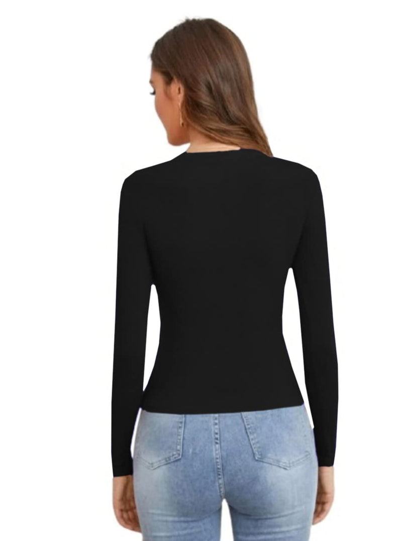 Dream Beauty Fashion Women's Full Sleeve Top Round Neck Casual Tshirt (Top2-Empire Black-L)