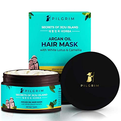 PILGRIM Korean Argan Oil Hair Mask for dry & frizzy hair with White Lotus and Camellia | Hair Mask for smoothening hair, deep conditioning and hair fall control | For Men & Women | 200ml