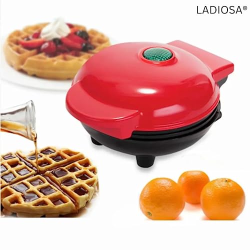 Ladiosa Waffle Maker, Electric Waffle Iron, Mini Waffles Maker Machine For Home, Red