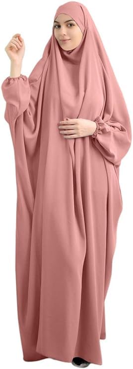 Barakath One Piece Prayer Outfit Islam Muslim Women Prayer Abaya Jilbab Hijab Dress Prayer Dress with Attached Scarf travel freindly Islamic Clothes (Pink)