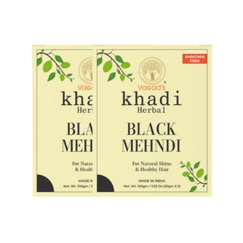 Vagad's Khadi Herbal Gramodaya Pure Natural Black Mehndi For Hair With Goodness of Neem For Longlasting Natural Hair Colour (Pack of 2x100g)