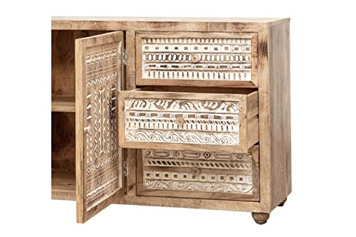 The Attic Jodhpur Large Sideboard|Kitchen and Living Room Storage|Solid Wood|Natural Antique + White Matte Finish