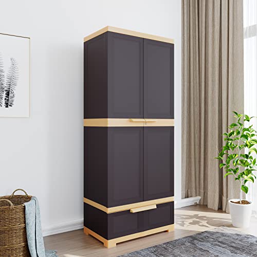 Nilkamal Freedom FMDR1BE Plastic Storage Cabinet with 1 Drawer Clothes Organizer| Wardrobe | Living Room | Adult & Kids | Multipurpose for Home Kitchen & Office (Weathered Brown & Biscuit)