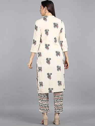 Vaamsi Women's Poly Crepe Ethnic Motifs Printed Straight Kurta Pant Set (PKSET1008_Off White_S)