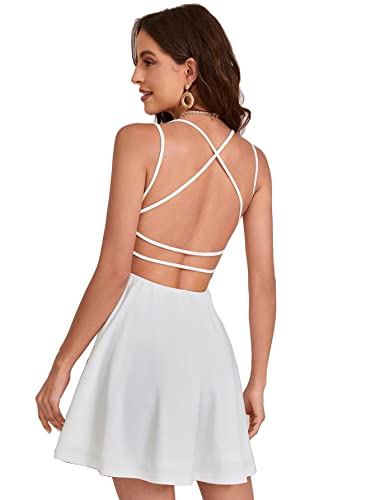 Aahwan Solid White Crisscross Backless Fit and Flare Mini Dresses for Women's & Girls' (199-White-M)