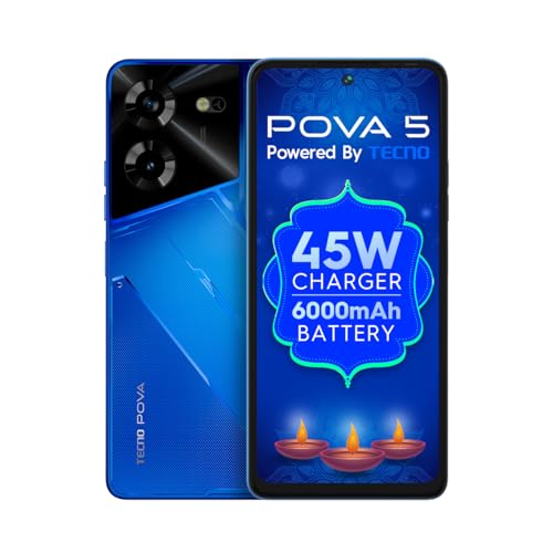 TECNO Pova 5 (Hurricane Blue, 8GB RAM,128GB Storage) | Segment 1st 45W Ultra Fast Charging | 6000mAh Big Battery | 50MP AI Dual Camera | 3D Textured Design | 6.78”FHD+ Display