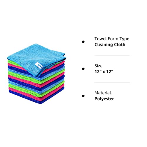 ovwo 12Pcs Premium Microfiber Cleaning Cloths - Highly Absorbent, Lint Free, Streak Free, Micro Fiber Cleaning Towels, Dish Cloth, Wash Clothes, Size: 12" X 12" Especially for Kitchen, Home