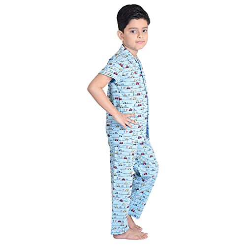 Clothe Funn Boy's Cotton Printed Pyjama Set Pack of 1 (BNS-001_Blue_12-18 Months)
