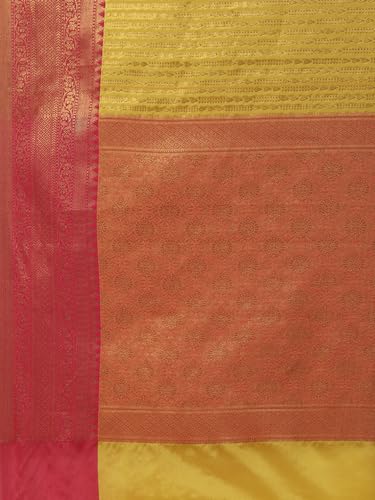 Meena Bazaar Zari Jaal Cotton Woven Saree With Blouse (Mustard)