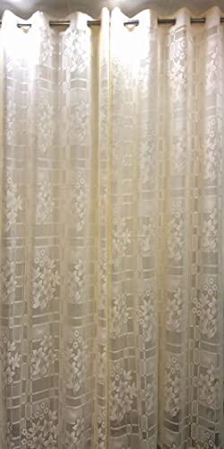 Fabrilia Heavy Polyester Net Semi Transparent Fancy Eyelet Curtain, Floral Design, Cream, Door- 4 Feet X 7 Feet, Pack Of 2 Pcs(Eyelet)