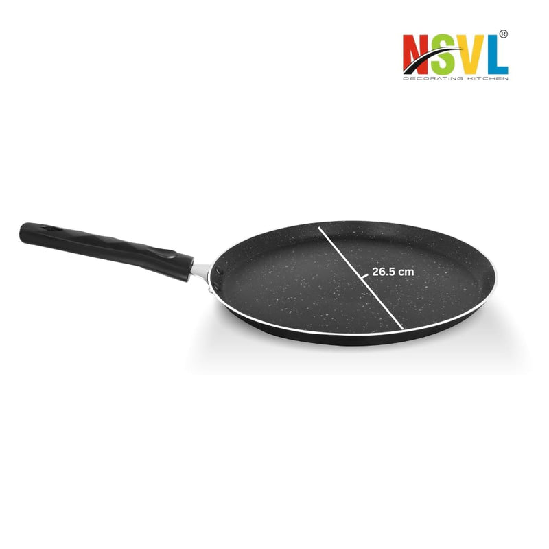 Nsvl Aluminium Non-Stick Dosa Tawa with Handle| Granite Finish | Pfoa Free | High Temperature Resistant Exterior Coating | 25 Cm | Black (DOSA TAWA Premium)