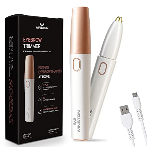 Winston Portable Eyebrow Trimmer for Women, Rechargeable Multipurpose Electric Trimmer Machine for Eyebrows, Upper Lips, Facial Hair, Nose and Ear Hair Removal Trimming Pen - (White)
