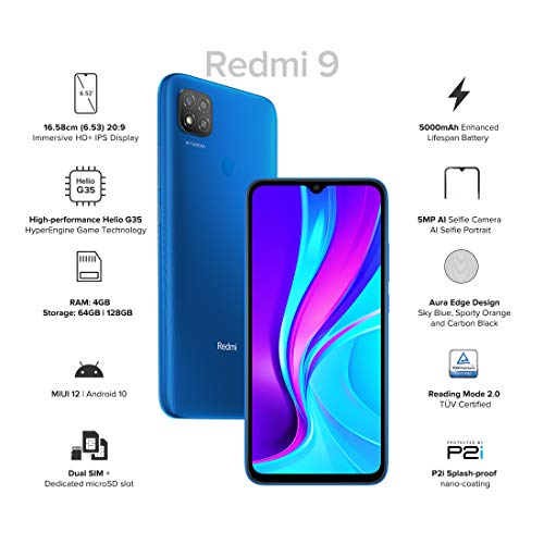 Redmi 9 (Sky Blue, 4GB RAM, 64GB Storage) | 2.3GHz Mediatek Helio G35 Octa core Processor