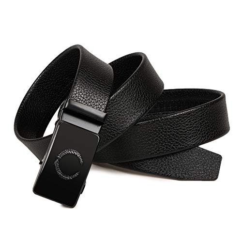 VOGARD Men's Vegan Leather Belt for Men | Formal & Casual | Autolock Buckle,Black | Fit all size upto 40 Inches Waist size (Black 09)