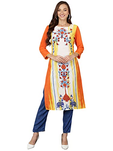 Vaamsi Women's Polyester Ethnic Motifs Straight Kurti (PK1474A_Orange_L)