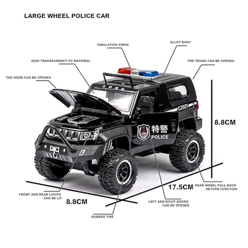 DEUSON ECOM Alloy 1:32 Jeep Police Car Diecast Metal Car Pullback Metal Die Cast Car Pull Back Toy car with Openable Doors & Light, Music Boys Gifts Toys for Kids