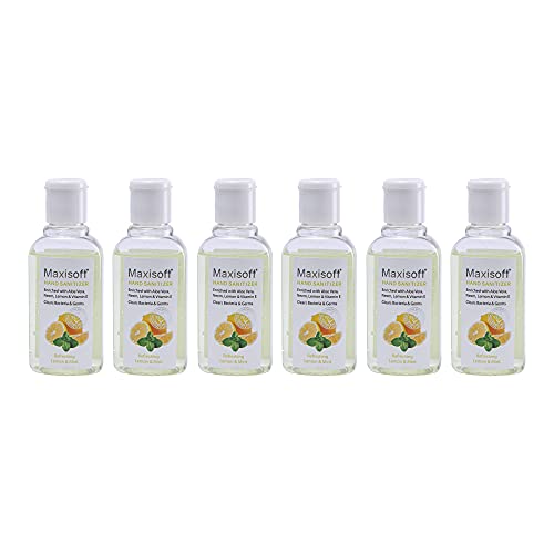 Maxisoft Hand Sanitizer Gel (60 ml)|With Aloe Vera, Lemon, Neem, Vitamin E & Glycerine |Paraben Free| Formaldehyde Free (Lemon & Mint, Pack of 6 (60ml X6))