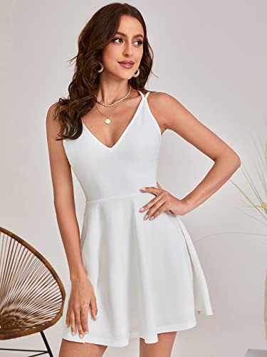 Aahwan Solid White Crisscross Backless Fit and Flare Mini Dresses for Women's & Girls' (199-White-M)