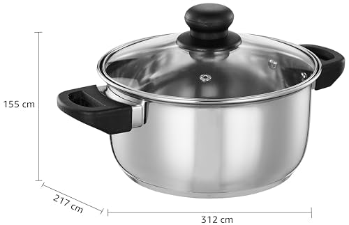 Amazon Brand - Solimo Stainless Steel Induction Bottom Dutch Oven with Glass Lid (20cm, 3 litres)